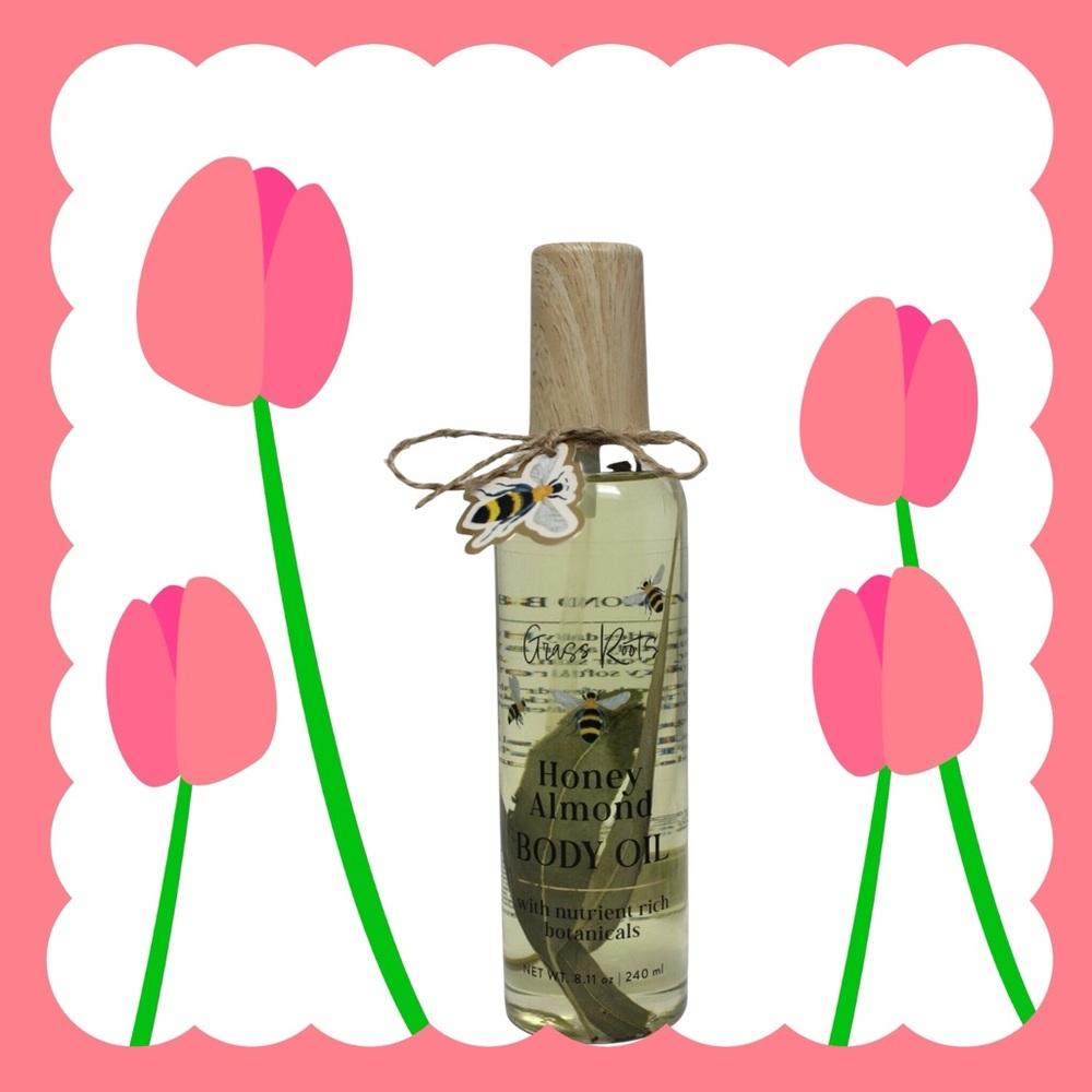 GRASS ROOTS Honey Almond Body Oil with Nutrient Botanicals NEW 8.11oz